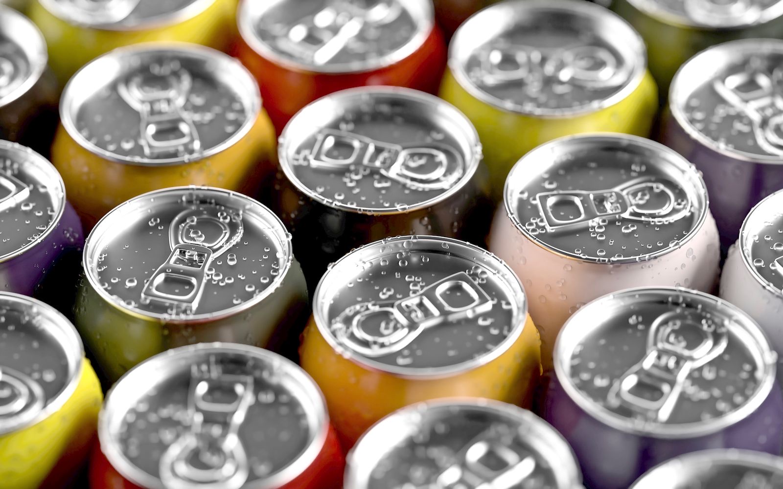 A vibrant wall of colorful drink cans